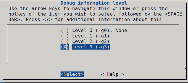 debug information level